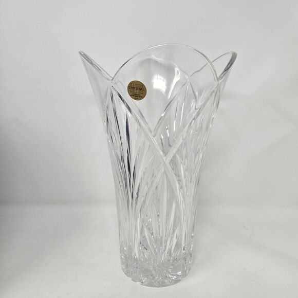 Capri Crystal Lotus Clear Vase 10" x 3.25" Genuine 24% Leaded Crystal New in Box - Picture 5 of 13